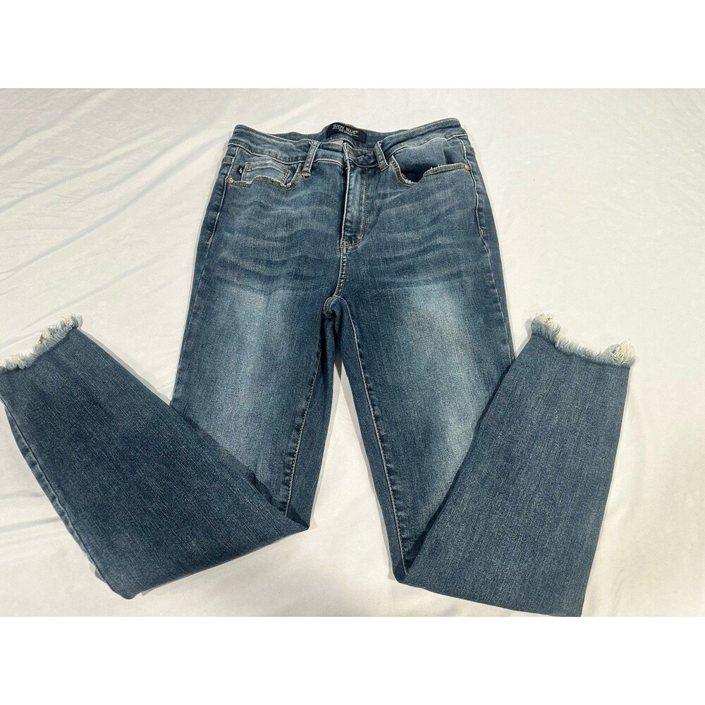 Judy Blue Women’s 9/29 Skinny Jeans Medium Wash Raw Frayed Hem Crop Ankle